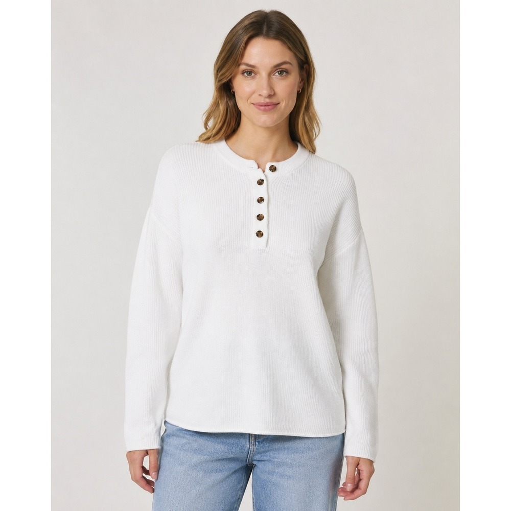 Aerie Womens White Cotton Oversized Henley Knit Sweater Size Medium Long Sleeve